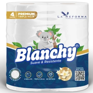 Papel Higiénico Blanchy Premium Triple Hoja 4 rollos x 26 mts